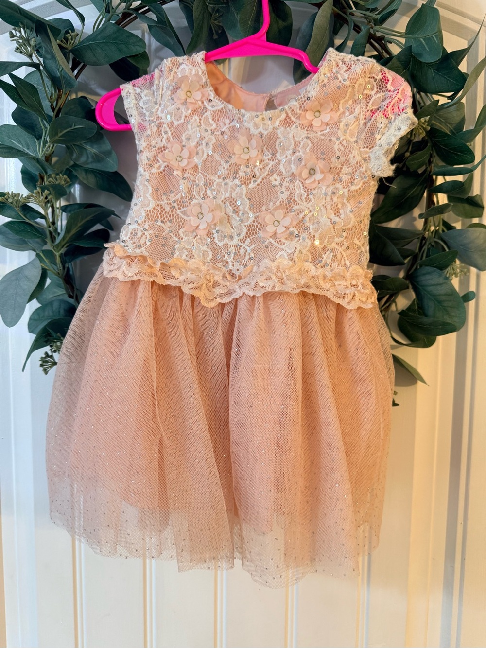๐ซ4/$25 โข Btween Floral Lace & Sparkle Tulle Girls Dress - Blush Pink